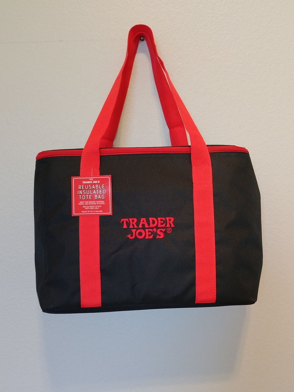 NWT Trader Joe's Black & Red Insulated Tote Bag